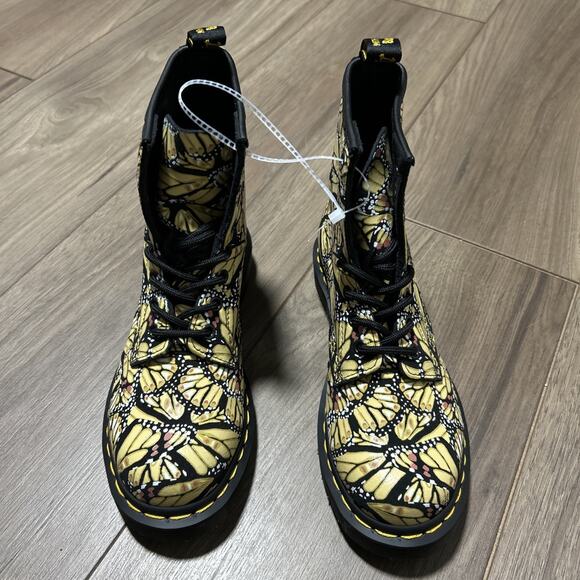 Dr. Martens 1460 8-Eye Butterfly Yellow & Black Boots Women's Size 6 Grunge NWOT